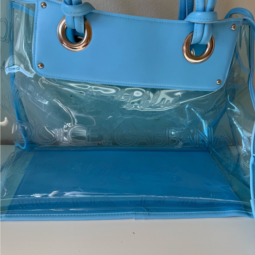 Dolce & Gabbana Beach Bag, Blue Transparent Tote Bag with Silver Accents - Picture 4 of 9